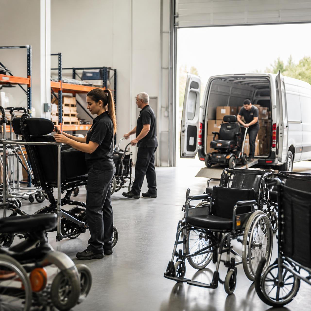 Fed Med Inc. medical mobility equipment staged for delivery